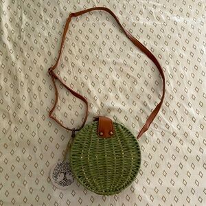 NWT Green Rattan Crossbody Bag
